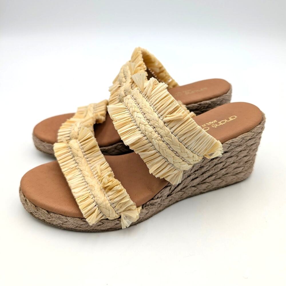 Andre Assous Nori Espadrille Wedge Sandal Women's Natural Raffia Size US6M EU36